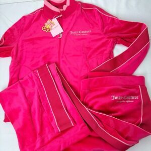Juicy Couture Velour Tracksuit Set Hot Pink Jacket Pants size XL  matching set